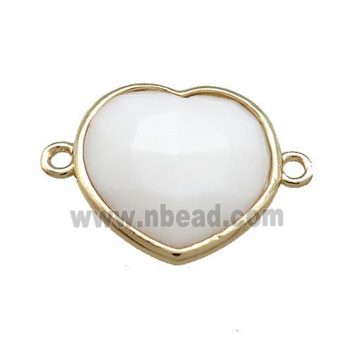 White Jade Heart Connector Gold Plated