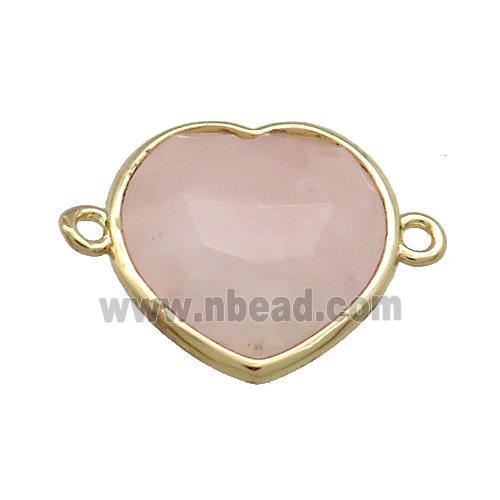 Pink Rose Quartz Heart Connector Gold Plated