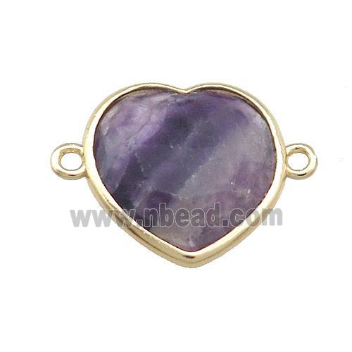 Purple Fluorite Heart Connector Gold Plated