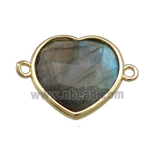 Natural Labradorite Heart Connector Gold Plated