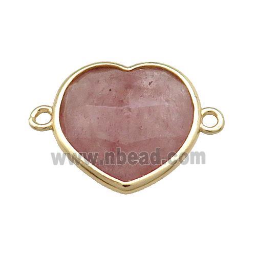Pink Strawberry Quartz Heart Connector Gold Plated