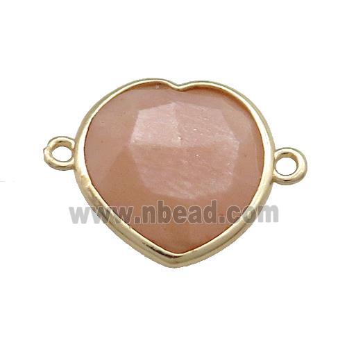 Peach Moonstone Heart Connector Gold Plated