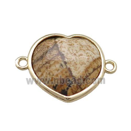 Picture Jasper Heart Connector Gold Plated