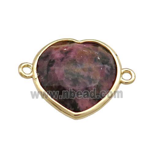 Chinese Rhodonite Heart Connector Gold Plated