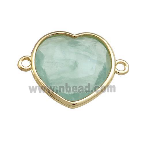 Green Fluorite Heart Connector Gold Plated