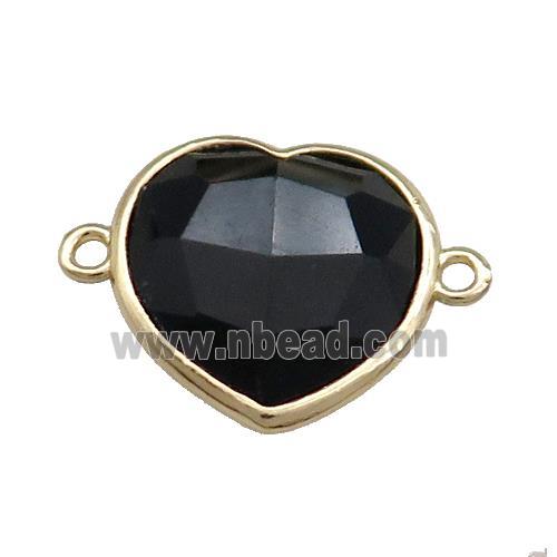 Black Onyx Agate Heart Connector Gold Plated