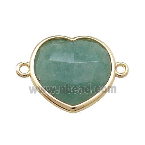 Green Strawberry Quartz Heart Connector Gold Plated