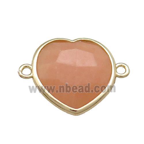 Peach Jade Heart Connector Dye Gold Plated