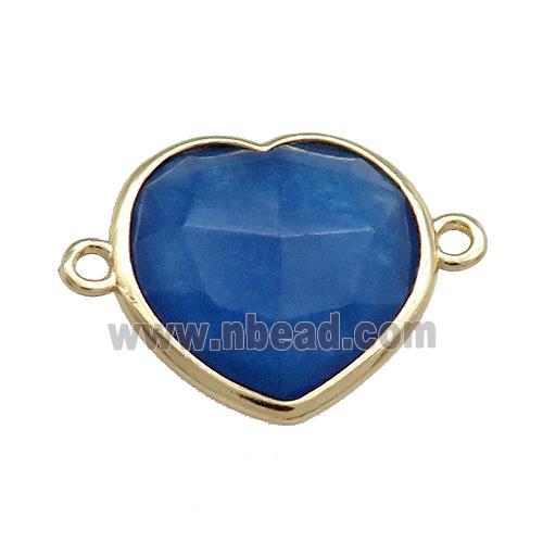 Blue Jade Heart Connector Dye Gold Plated