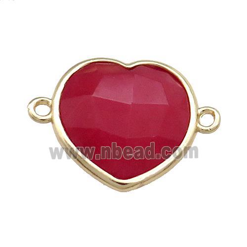 Red Jade Heart Connector Dye Gold Plated
