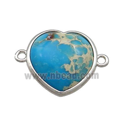 Blue Imperial Jasper Heart Connector Platinum Plated