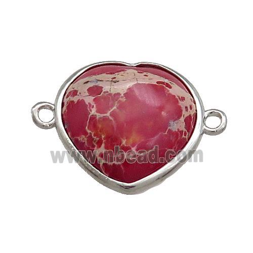 Red Imperial Jasper Heart Connector Platinum Plated