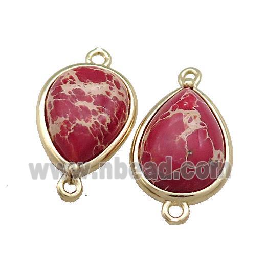 Red Imperial Jasper Teardrop Connector Gold Plated