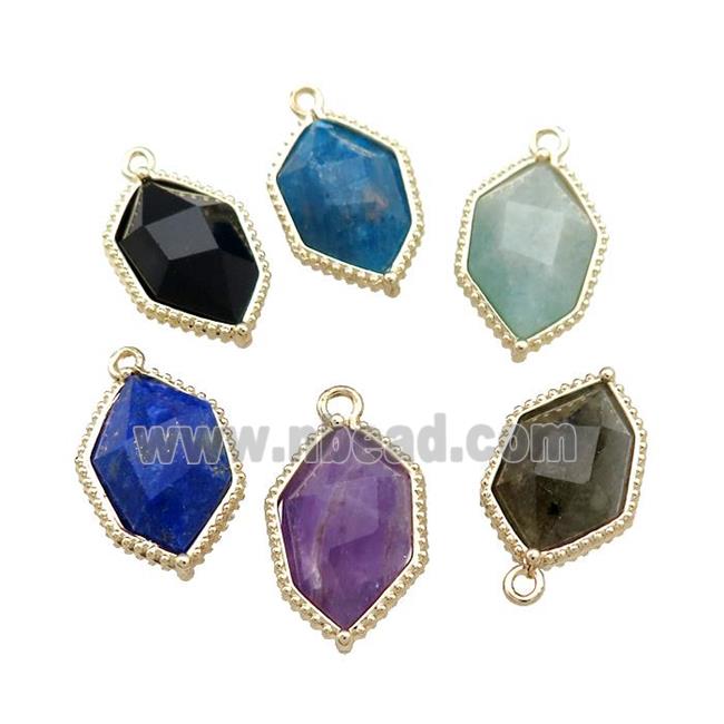 Natural Gemstone Prism Pendant Gold Plated Polygon Mixed