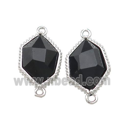 Black Onyx Agate Prism Connector Platinum Plated