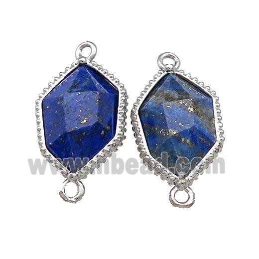Natural Blue Lapis Lazuli Prism Connector Platinum Plated