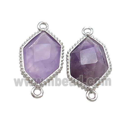 Purple Amethyst Prism Connector Platinum Plated