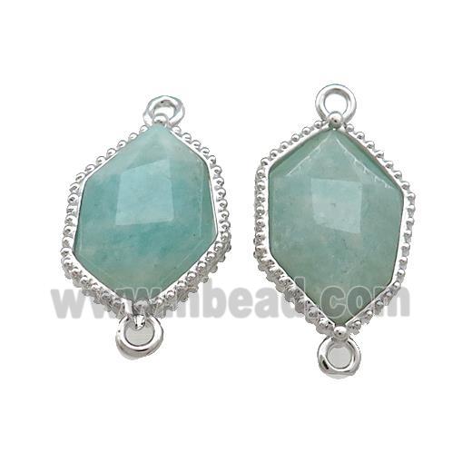 Natural Green Amazonite Prism Connector Platinum Plated