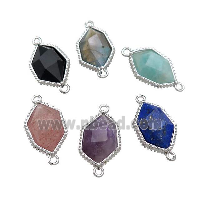 Natural Gemstone Prism Connector Platinum Plated Polygon Mixed