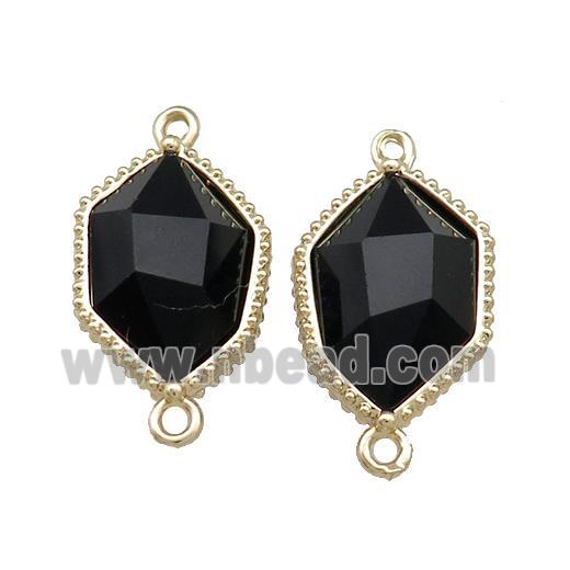 Black Onyx Agate Prism Connector Gold Plated
