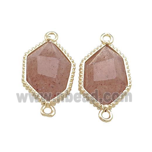 Pink Strawberry Quartz Prism Connector Gold Plated