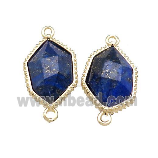 Natural Blue Lapis Lazuli Prism Connector Gold Plated