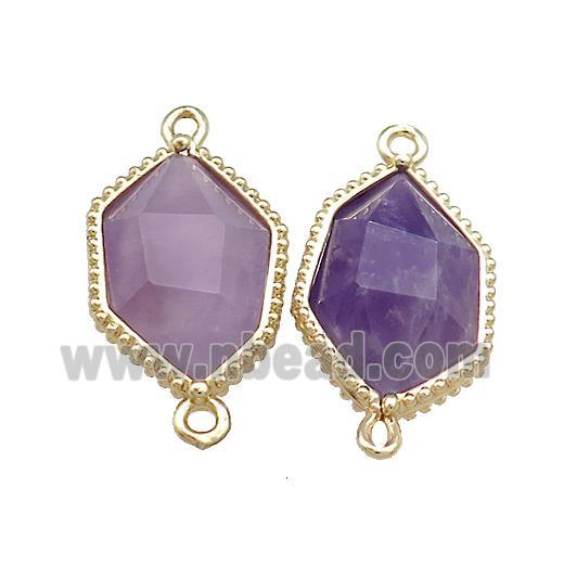 Purple Amethyst Connector Prism Gold Plated