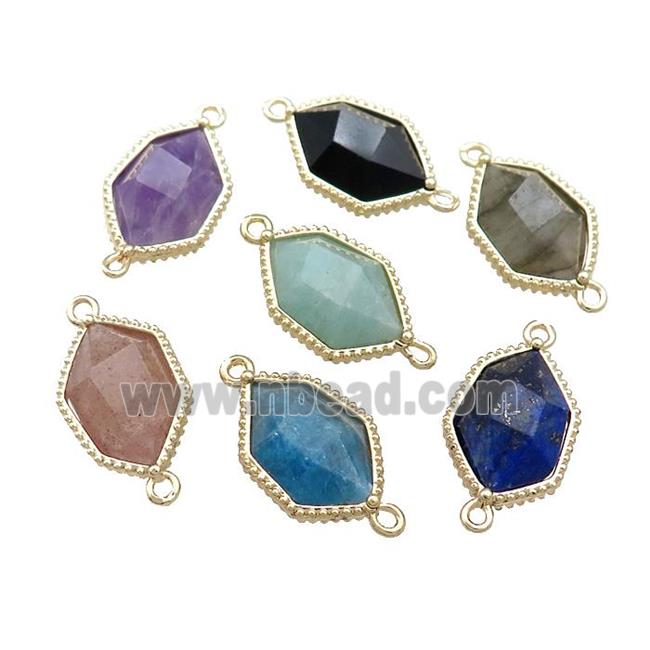 Mixed Natural Gemstone Connector Prism Gold Plated
