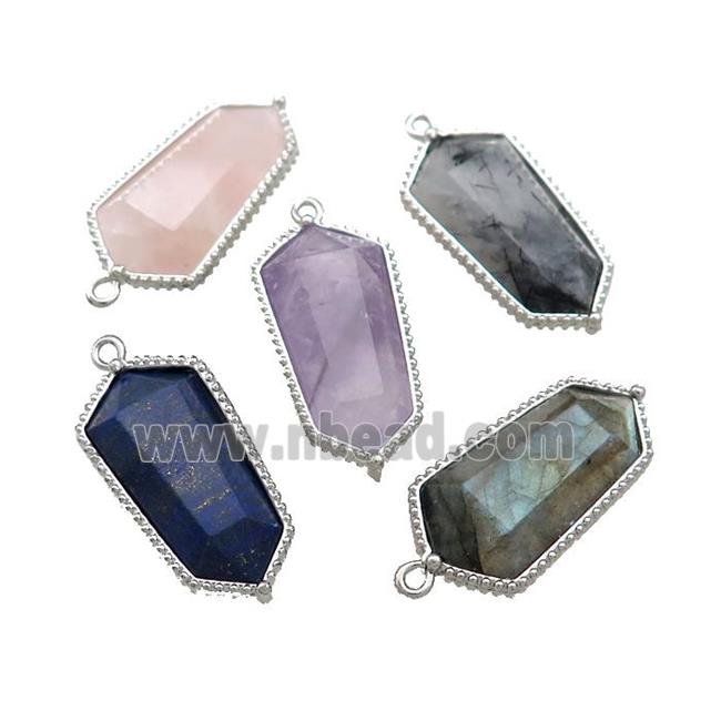 Natural Gemstone Prism Pendant Platinum Plated Mixed