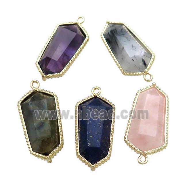 Natural Gemstone Prism Pendant Gold Plated Mixed