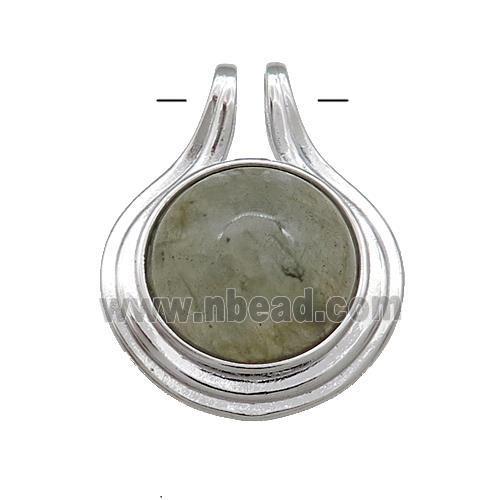 Labradorite Pendant Half Round Circle Platinum Plated