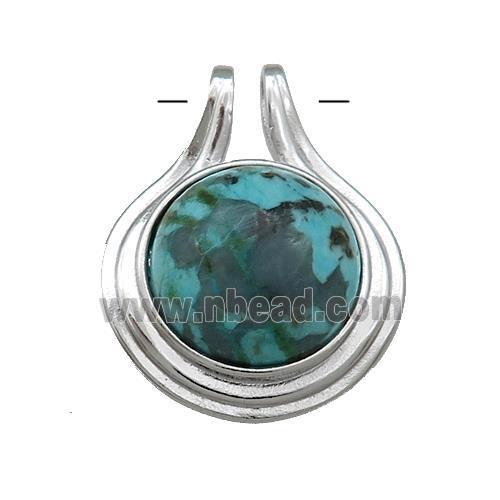African Turquoise Pendant Half Round Circle Platinum Plated