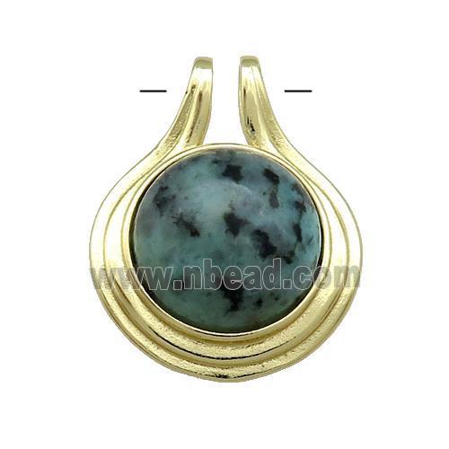African Turquoise Pendant Half Round Circle Gold Plated