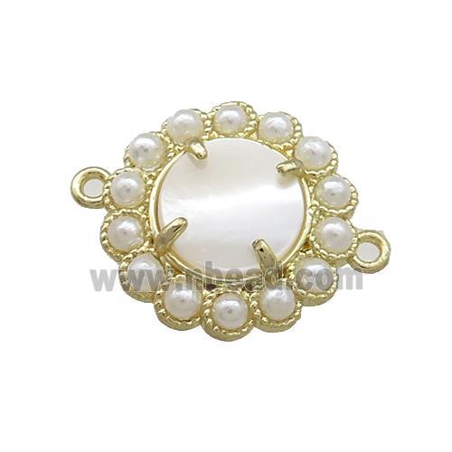 Copper Circle Connector Pave White Shell Pearlized Resin Gold Plated