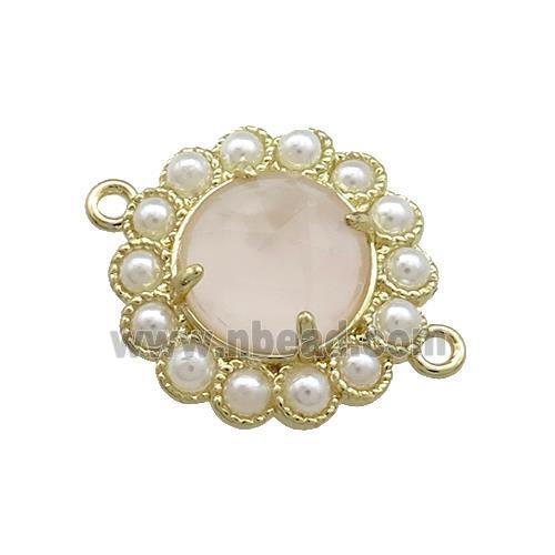 Copper Circle Connector Pave Pink Rose Quartz Pearlized Resin Gold Plated