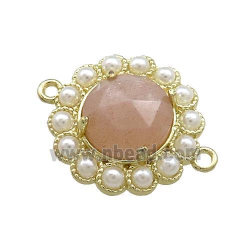 Copper Circle Connector Pave Peach Sunstone Pearlized Resin Gold Plated