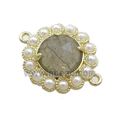 Copper Circle Connector Pave Labradorite Pearlized Resin Gold Plated