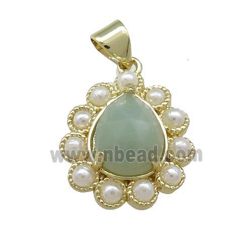 Copper Teardrop Pendant Pave Amazonite Pearlized Resin Gold Plated