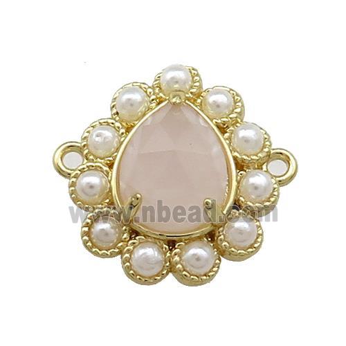 Copper Teardrop Connector Pave Rose Quartz Pearlized Resin Gold Plated