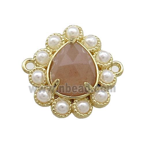 Copper Teardrop Connector Pave Peach Sunstone Pearlized Resin Gold Plated