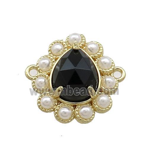 Copper Teardrop Connector Pave Onyx Pearlized Resin Gold Plated