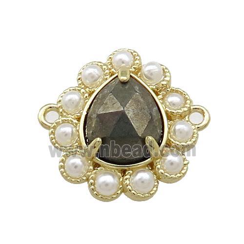 Copper Teardrop Connector Pave Pyrite Pearlized Resin Gold Plated