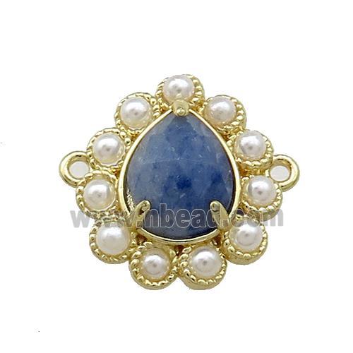 Copper Teardrop Connector Pave Blue Aventurine Pearlized Resin Gold Plated