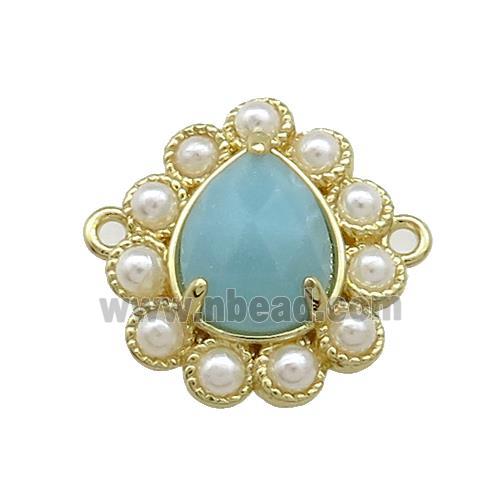 Copper Teardrop Connector Pave Blue Amazonite Pearlized Resin Gold Plated