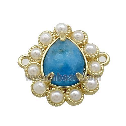 Copper Teardrop Connector Pave Blue Apatite Pearlized Resin Gold Plated