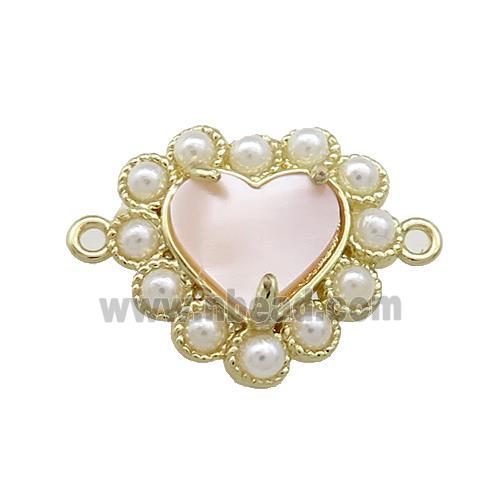 Copper Heart Connector Pave Queen Shell Pearlized Resin Gold Plated