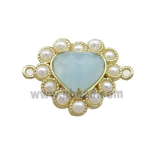 Copper Heart Connector Pave Amazonite Pearlized Resin Gold Plated