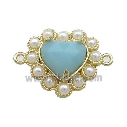 Copper Heart Connector Pave Blue Amazonite Pearlized Resin Gold Plated