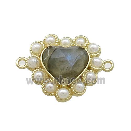 Copper Heart Connector Pave Labradorite Pearlized Resin Gold Plated