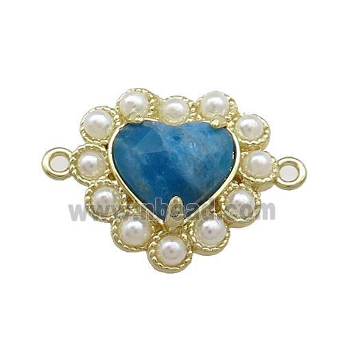 Copper Heart Connector Pave Blue Apatite Pearlized Resin Gold Plated